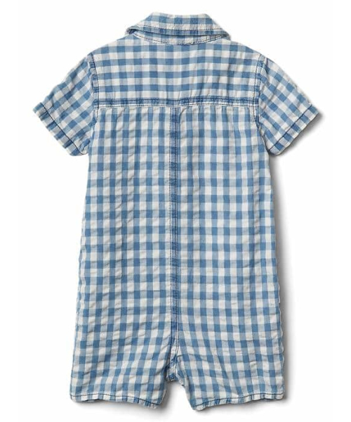 GAP(ギャップ)の「Gap ギンガムチェックデニム ショートオール(ロンパース・キッズ・ブルー系その他・70cm/60cm/80cm/90cm/50cm)」の2枚目の写真