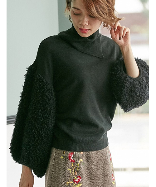 Fabia ファビア の 袖もこもこニットトップ ニット セーター Wear