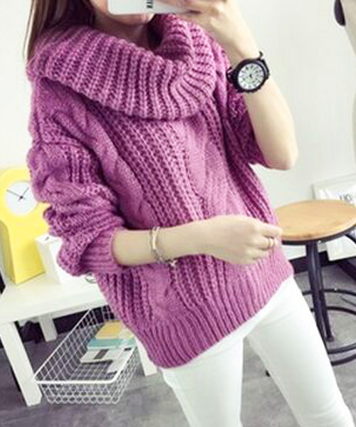 STYLEBLOCK（スタイルブロック）の「ケーブル編みオフタートルニットセーター（ニット/セーター・レディース・パープル/グレー/キャメル/グリーン・FREE）」の4枚目の写真