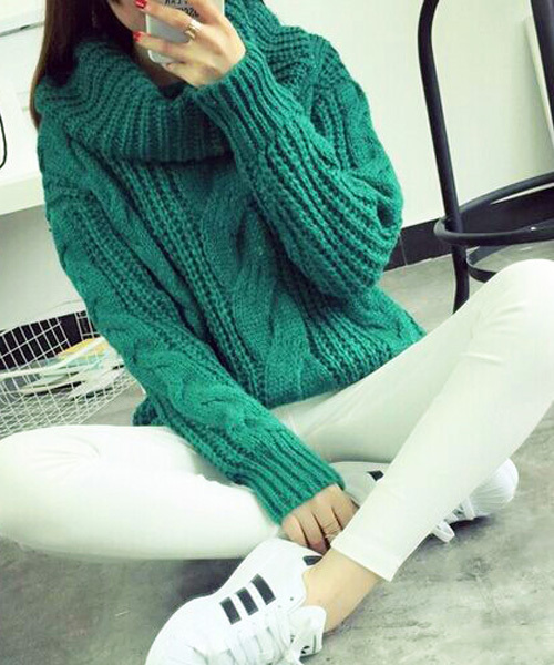 STYLEBLOCK（スタイルブロック）の「ケーブル編みオフタートルニットセーター（ニット/セーター・レディース・パープル/グレー/キャメル/グリーン・FREE）」の3枚目の写真