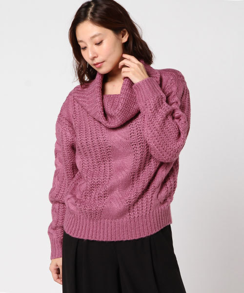 STYLEBLOCK（スタイルブロック）の「ケーブル編みオフタートルニットセーター（ニット/セーター・レディース・パープル/グレー/キャメル/グリーン・FREE）」の11枚目の写真