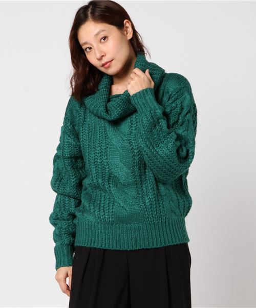 STYLEBLOCK（スタイルブロック）の「ケーブル編みオフタートルニットセーター（ニット/セーター・レディース・パープル/グレー/キャメル/グリーン・FREE）」の12枚目の写真