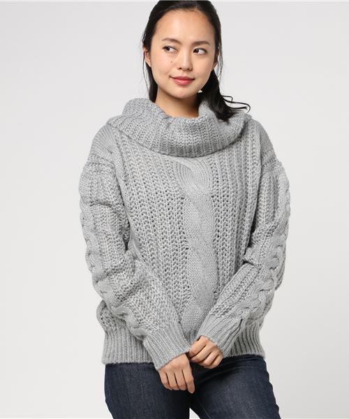 STYLEBLOCK（スタイルブロック）の「ケーブル編みオフタートルニットセーター（ニット/セーター・レディース・パープル/グレー/キャメル/グリーン・FREE）」の13枚目の写真