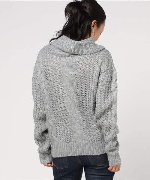 STYLEBLOCK（スタイルブロック）の「ケーブル編みオフタートルニットセーター（ニット/セーター・レディース・パープル/グレー/キャメル/グリーン・FREE）」の6枚目の写真