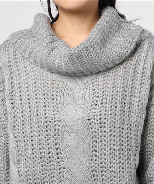 STYLEBLOCK（スタイルブロック）の「ケーブル編みオフタートルニットセーター（ニット/セーター・レディース・パープル/グレー/キャメル/グリーン・FREE）」の7枚目の写真