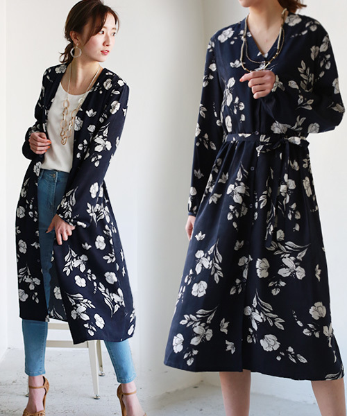 REAL CUBE（リアルキューブ）の「REAL CUBE フラワープリント2WAYリボンワンピース（ワンピース・レディース・オフホワイト/オリーブ/ネイビー・38/40）」の4枚目の写真