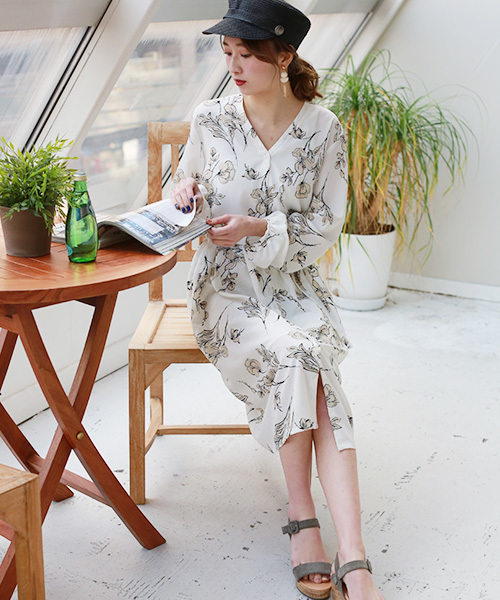 REAL CUBE（リアルキューブ）の「REAL CUBE フラワープリント2WAYリボンワンピース（ワンピース・レディース・オフホワイト/オリーブ/ネイビー・38/40）」の6枚目の写真