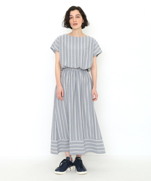 Graniph デザイン ティーシャツ ストア グラニフ の ストライプブラウジングマキシレングスショートスリーブワンピース バーズフロムサウス ワンピース Wear