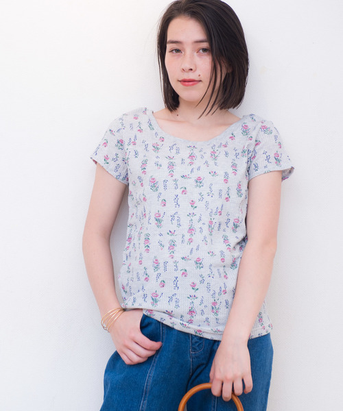 JEMORGAN(ジェーイーモーガン)の「JEMORGAN / サーマル 花柄 ショートスレーブ クルーネックTシャツ (セットアップ対応)(Tシャツ/カットソー・レディース・ホワイト/グレー・FREE)」の1枚目の写真