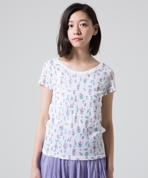 JEMORGAN(ジェーイーモーガン)の「JEMORGAN / サーマル 花柄 ショートスレーブ クルーネックTシャツ (セットアップ対応)(Tシャツ/カットソー・レディース・ホワイト/グレー・FREE)」の5枚目の写真