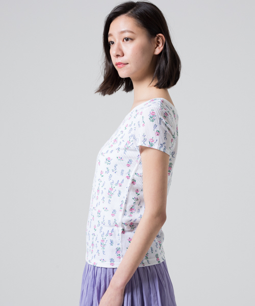 JEMORGAN(ジェーイーモーガン)の「JEMORGAN / サーマル 花柄 ショートスレーブ クルーネックTシャツ (セットアップ対応)(Tシャツ/カットソー・レディース・ホワイト/グレー・FREE)」の6枚目の写真
