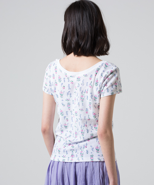 JEMORGAN(ジェーイーモーガン)の「JEMORGAN / サーマル 花柄 ショートスレーブ クルーネックTシャツ (セットアップ対応)(Tシャツ/カットソー・レディース・ホワイト/グレー・FREE)」の7枚目の写真