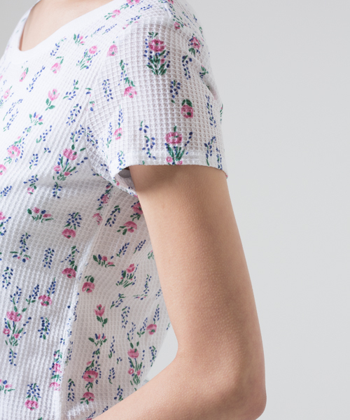 JEMORGAN(ジェーイーモーガン)の「JEMORGAN / サーマル 花柄 ショートスレーブ クルーネックTシャツ (セットアップ対応)(Tシャツ/カットソー・レディース・ホワイト/グレー・FREE)」の9枚目の写真