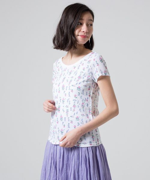 JEMORGAN(ジェーイーモーガン)の「JEMORGAN / サーマル 花柄 ショートスレーブ クルーネックTシャツ (セットアップ対応)(Tシャツ/カットソー・レディース・ホワイト/グレー・FREE)」の13枚目の写真