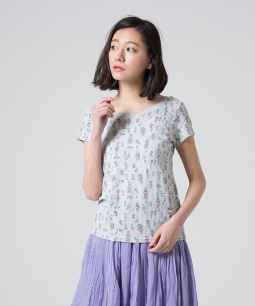 JEMORGAN(ジェーイーモーガン)の「JEMORGAN / サーマル 花柄 ショートスレーブ クルーネックTシャツ (セットアップ対応)(Tシャツ/カットソー・レディース・ホワイト/グレー・FREE)」の14枚目の写真