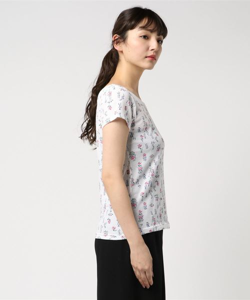 JEMORGAN(ジェーイーモーガン)の「JEMORGAN / サーマル 花柄 ショートスレーブ クルーネックTシャツ (セットアップ対応)(Tシャツ/カットソー・レディース・ホワイト/グレー・FREE)」の4枚目の写真