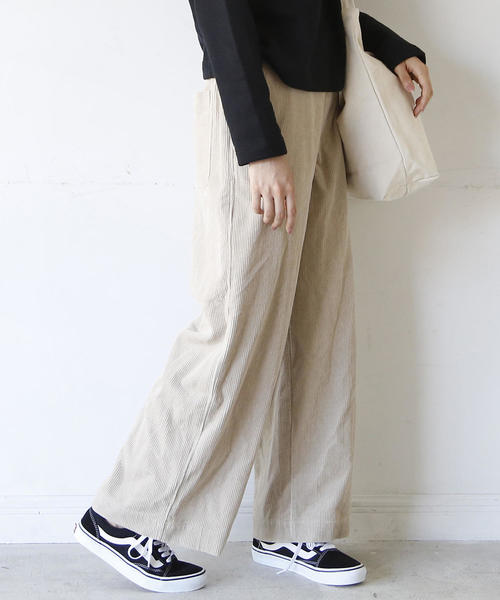coen（コーエン）の「【新色追加】コーデュロイワイドパンツ（その他パンツ・レディース・ナチュラル/ネイビー/ワイン/ライトグレー/ホワイト/ライム/ベージュ・SMALL/MEDIUM/LARGE）」の5枚目の写真