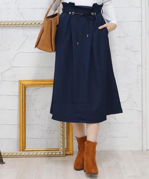 Doula Doula（ドゥーラドゥーラ）の「サイドフレアスカート　紐ベルト付き（スカート・レディース・ブラック/ネイビー/ベージュ・FREE）」の14枚目の写真