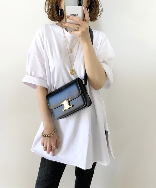 classicalelf(クラシカルエルフ)の「1枚でゆるかわな夏!綿100%サイドスリット オーバーサイズ 半袖ビッグTシャツ(Tシャツ/カットソー・レディース・ホワイト/ブラック/ベージュ/オレンジ/ブラウン/グレー系その他/ホワイト×ブラック/ブルーパープル・MEDIUM/X-LARGE)」の13枚目の写真