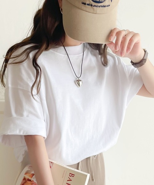 classicalelf(クラシカルエルフ)の「1枚でゆるかわな夏!綿100%サイドスリット オーバーサイズ 半袖ビッグTシャツ(Tシャツ/カットソー・レディース・ホワイト/ブラック/ベージュ/オレンジ/ブラウン/グレー系その他/ホワイト×ブラック/ブルーパープル・MEDIUM/X-LARGE)」の21枚目の写真