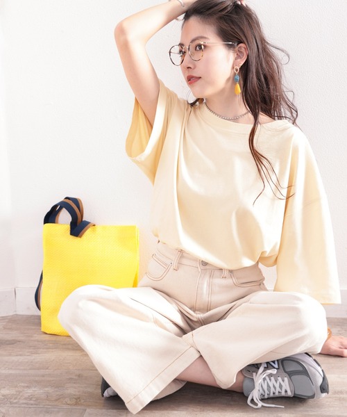 リゼッタ　リネン100%半袖Tシャツ　アイボリー　生成り　ゆったり　ワイド セール】1枚でゆるかわな夏！綿100%サイドスリット オーバー