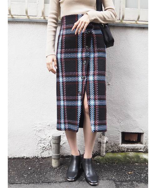 Murua ムルーア の ボタンペンシルチェックスカート スカート Wear