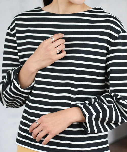 Bou Jeloud(ブージュルード)の「プチプラ◆袖タック裏起毛ボーダーカットソー(Tシャツ/カットソー・レディース・ブラック/オフホワイト・38)」の11枚目の写真