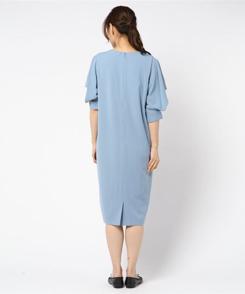 TRUDEA(トルディア)の「フリルスリーブⅤネックワンピース/ 結婚式・成人式・謝恩会ワンピース・パーティードレス(ドレス・レディース・ネイビー/カーキ/サックスブルー/パープル・MEDIUM/LARGE)」の6枚目の写真