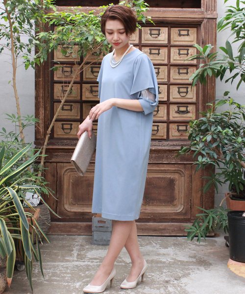 TRUDEA(トルディア)の「フリルスリーブⅤネックワンピース/ 結婚式・成人式・謝恩会ワンピース・パーティードレス(ドレス・レディース・ネイビー/カーキ/サックスブルー/パープル・MEDIUM/LARGE)」の10枚目の写真