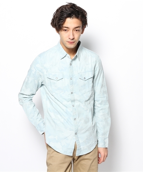 PLST(プラステ)の「Men カモフラージュ柄ウエスタンシャツ(シャツ/ブラウス・メンズ・インディゴブルー・X-LARGE/LARGE/SMALL/MEDIUM)」の1枚目の写真
