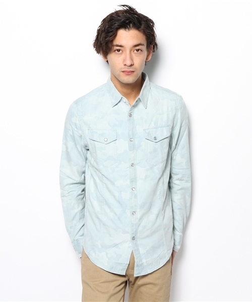PLST(プラステ)の「Men カモフラージュ柄ウエスタンシャツ(シャツ/ブラウス・メンズ・インディゴブルー・X-LARGE/LARGE/SMALL/MEDIUM)」の2枚目の写真