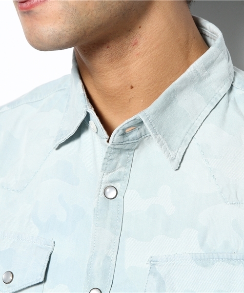 PLST(プラステ)の「Men カモフラージュ柄ウエスタンシャツ(シャツ/ブラウス・メンズ・インディゴブルー・X-LARGE/LARGE/SMALL/MEDIUM)」の5枚目の写真