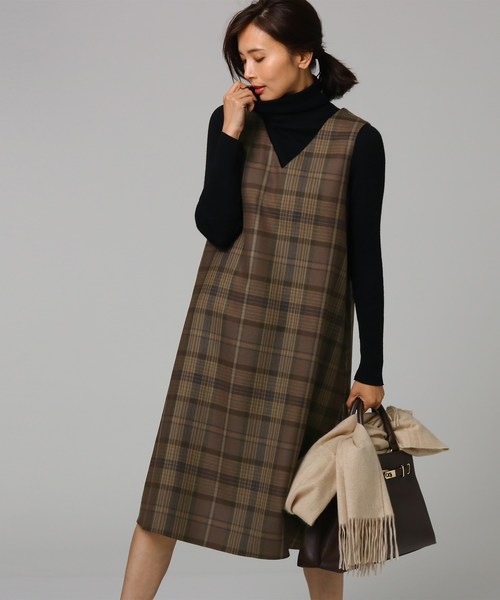 人気カラーの アンタイトル Untitled ワンピース チェック ブラウン系 2 ロングワンピース Www Csquare It