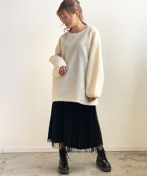 Futier land(フューティアランド)の「2typeBIGボアプルオーバー(スウェット・レディース・ネイビー/ブラウン/アイボリー/ピンクベージュ・FREE)」の8枚目の写真