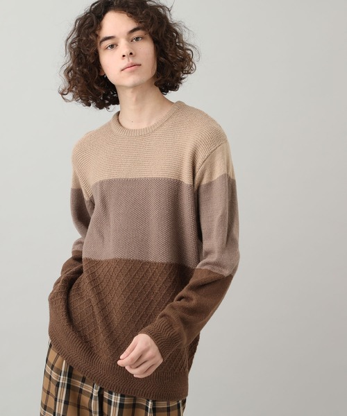 JUNRED（ジュンレッド）の「アルパカ混３パネルニット（ニット/セーター・メンズ・グレー/ベージュ・M/L/S）」の2枚目の写真