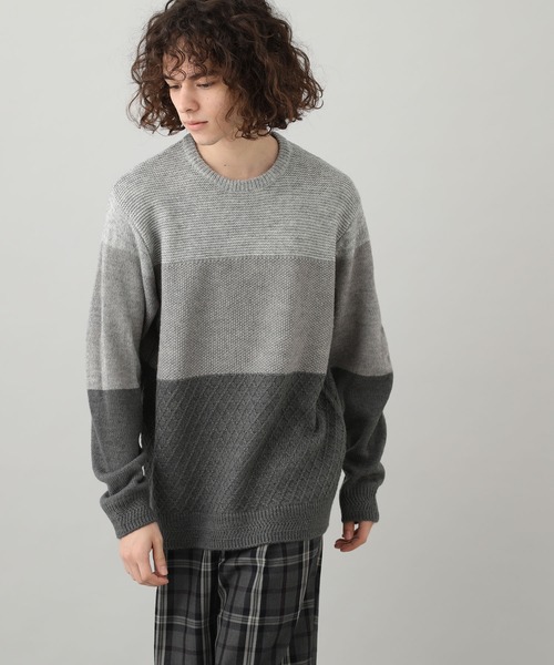 JUNRED（ジュンレッド）の「アルパカ混３パネルニット（ニット/セーター・メンズ・グレー/ベージュ・M/L/S）」の4枚目の写真