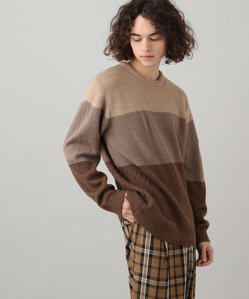 JUNRED（ジュンレッド）の「アルパカ混３パネルニット（ニット/セーター・メンズ・グレー/ベージュ・M/L/S）」の3枚目の写真