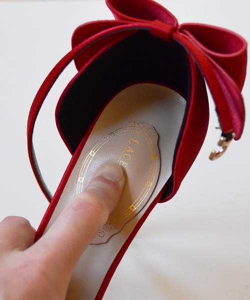 セール】バックリボンポインテッドトゥサテンパンプス（パンプス