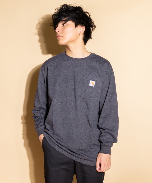 Carhartt（カーハート）の「Carhartt/ カーハート M WorkwearPKブランドロゴロンTEE K126（Tシャツ/カットソー・メンズ・チャコールグレー/ブラック/ダークブラウン/ネイビー/グレー/グリーン/ダークグレー/バーガンディー/グリーン系その他/ライム/オレンジ/ホワイト・SMALL/MEDIUM/LARGE/X-LARGE）」の4枚目の写真