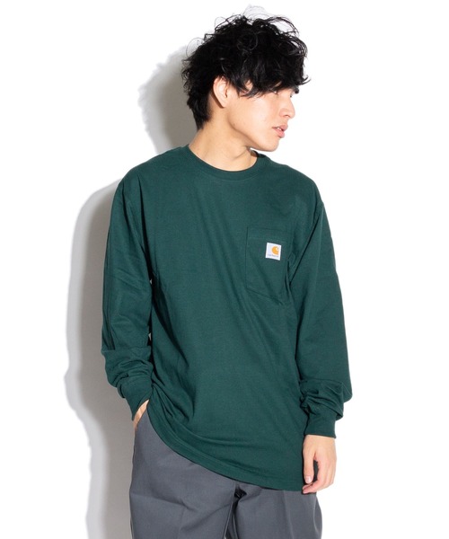 Carhartt（カーハート）の「Carhartt/ カーハート M WorkwearPKブランドロゴロンTEE K126（Tシャツ/カットソー・メンズ・チャコールグレー/ブラック/ダークブラウン/ネイビー/グレー/グリーン/ダークグレー/バーガンディー/グリーン系その他/ライム/オレンジ/ホワイト・SMALL/MEDIUM/LARGE/X-LARGE）」の8枚目の写真