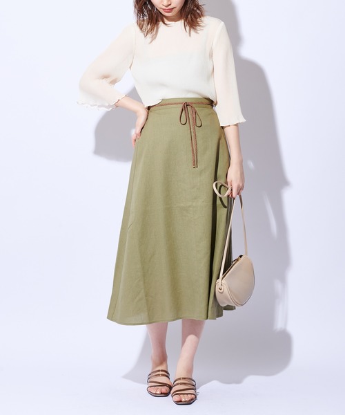 natural couture（ナチュラルクチュール）の「リネン混フレアロングスカート（スカート・レディース・ブラック/カーキ/イエロー/ライトベージュ/レンガ・FREE）」の20枚目の写真