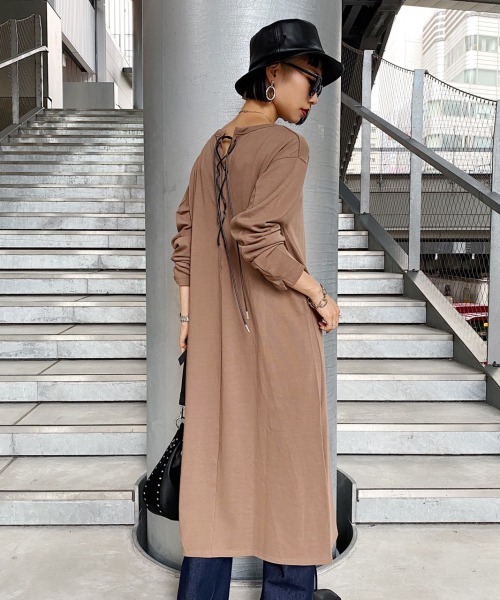 PAGEBOY（ページボーイ）の「バックレースアップワンピース（ワンピース・レディース・ブラック/ブラウン/グレイッシュベージュ・FREE）」の7枚目の写真