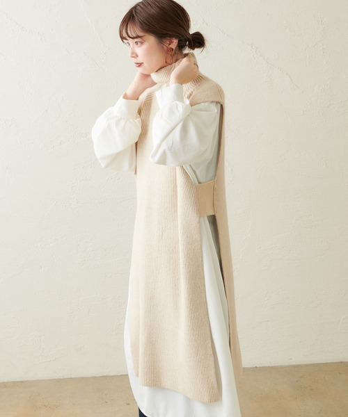 natural couture(ナチュラルクチュール)の「ハイネックロングベスト(ベスト・レディース・アイボリー/ベージュ・FREE)」の6枚目の写真