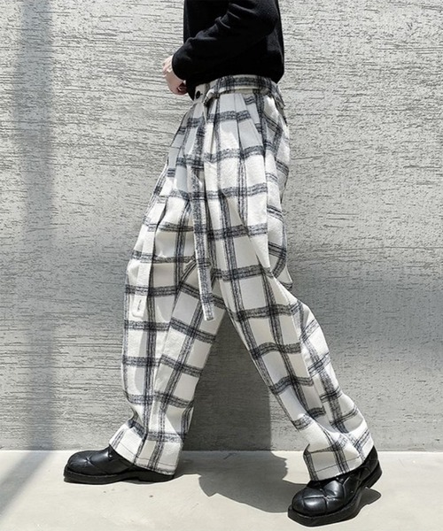 メンズチェックテーパードタックパンツ スラックス Aimoha アイモハ のファッション通販 Zozotown