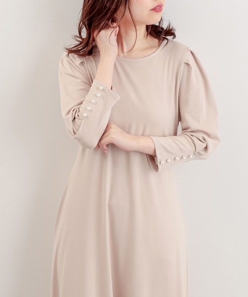 natural couture（ナチュラルクチュール）の「【WEB限定】袖口パールカットフレアワンピース（ワンピース・レディース・ライトベージュ/ミント/ブラック・FREE）」の10枚目の写真