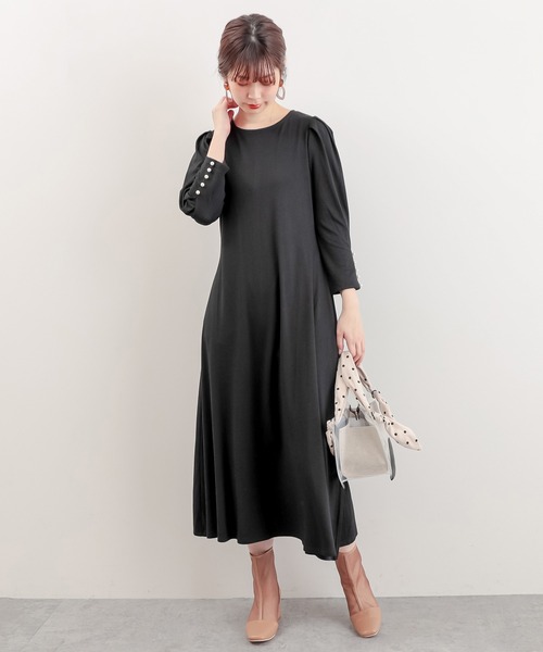 natural couture（ナチュラルクチュール）の「【WEB限定】袖口パールカットフレアワンピース（ワンピース・レディース・ライトベージュ/ミント/ブラック・FREE）」の5枚目の写真