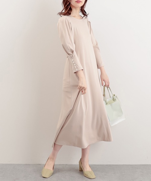natural couture（ナチュラルクチュール）の「【WEB限定】袖口パールカットフレアワンピース（ワンピース・レディース・ライトベージュ/ミント/ブラック・FREE）」の12枚目の写真