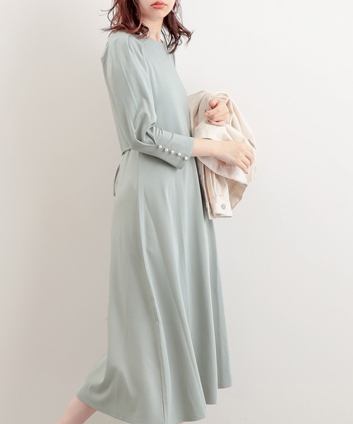 natural couture（ナチュラルクチュール）の「【WEB限定】袖口パールカットフレアワンピース（ワンピース・レディース・ライトベージュ/ミント/ブラック・FREE）」の9枚目の写真
