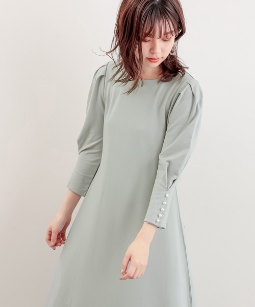 natural couture（ナチュラルクチュール）の「【WEB限定】袖口パールカットフレアワンピース（ワンピース・レディース・ライトベージュ/ミント/ブラック・FREE）」の6枚目の写真