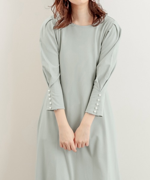 natural couture（ナチュラルクチュール）の「【WEB限定】袖口パールカットフレアワンピース（ワンピース・レディース・ライトベージュ/ミント/ブラック・FREE）」の7枚目の写真